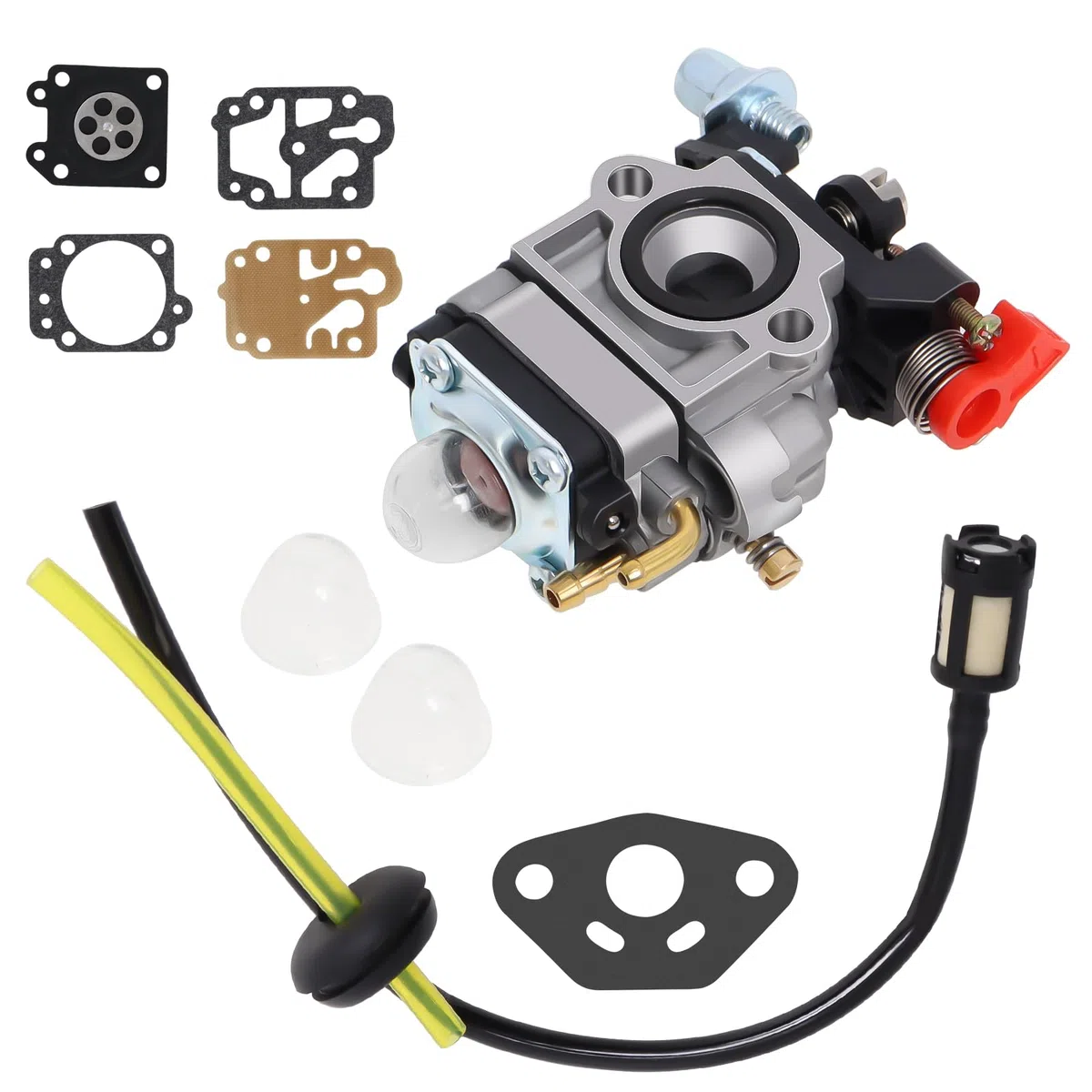 Carburatore Compatibile con Walbro Tipo WYJ 26cc-33cc Decespugliatori e Rasaerba con Pompa Primaria Distanziale Set di Tubi Carburante Spostamento Poweka
