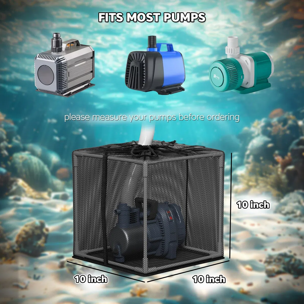 Sacchetto filtro per pompa per laghetto – Scatola a cubo anti-intasamento con cinghie regolabili, grande borsa a pompa per filtri per laghetti d'acqua all'aperto (25,4 cm x 2 pezzi)