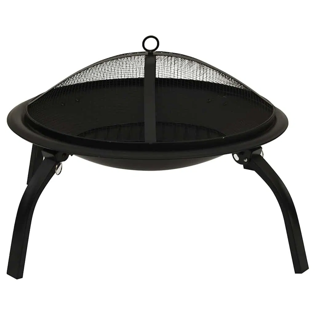 Braciere e barbecue 2 in 1 in acciaio con attizzatoio, 56 x 56 x 49 cm, per giardino, terrazza ed esterni, include griglia per barbecue, protezione dalle scintille, gambe pieghevoli, uso