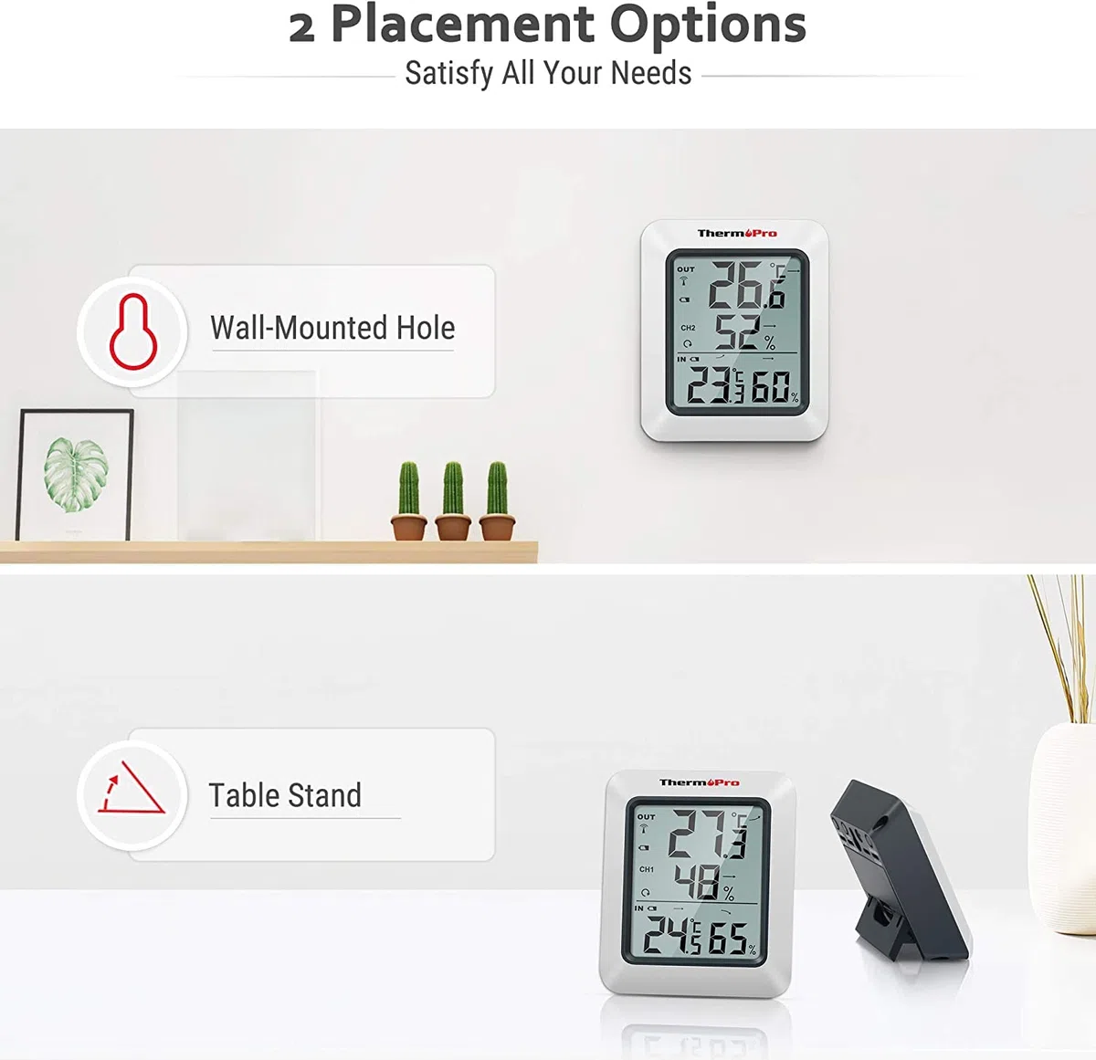 ThermoPro TP60S Termometro Ambiente Interno Esterno Digitale Wireless Trasmissione 60 Metri con Sensore Esterno Igrometro Misuratore di Temperatura e umidità per Casa Ufficio Scuola
