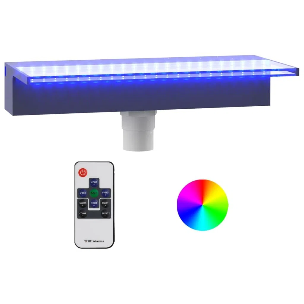 Elemento cascata con LED RGB Acrilico 45 cm per giardino stagno e terrazza, telecomando incluso, durevole, moderno gioco d'acqua per balcone interno esterno relax