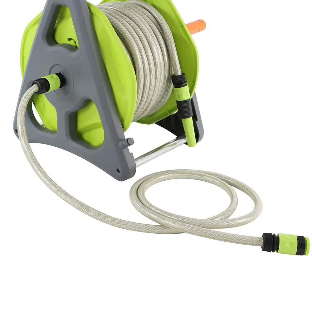 Amazon Basics Avvolgitubo da parete con tubo da 30 m, Verde/Grigio