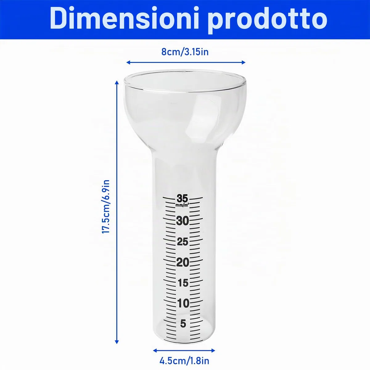 BAIFULAI 2 pluviometro antigelo, vetro di ricambio per misurazioni da 1 a 35 mm, pluviometro in vetro, Rain Gauge, a forma di imbuto per la visualizzazione dell'acqua da giardino all'aperto per la
