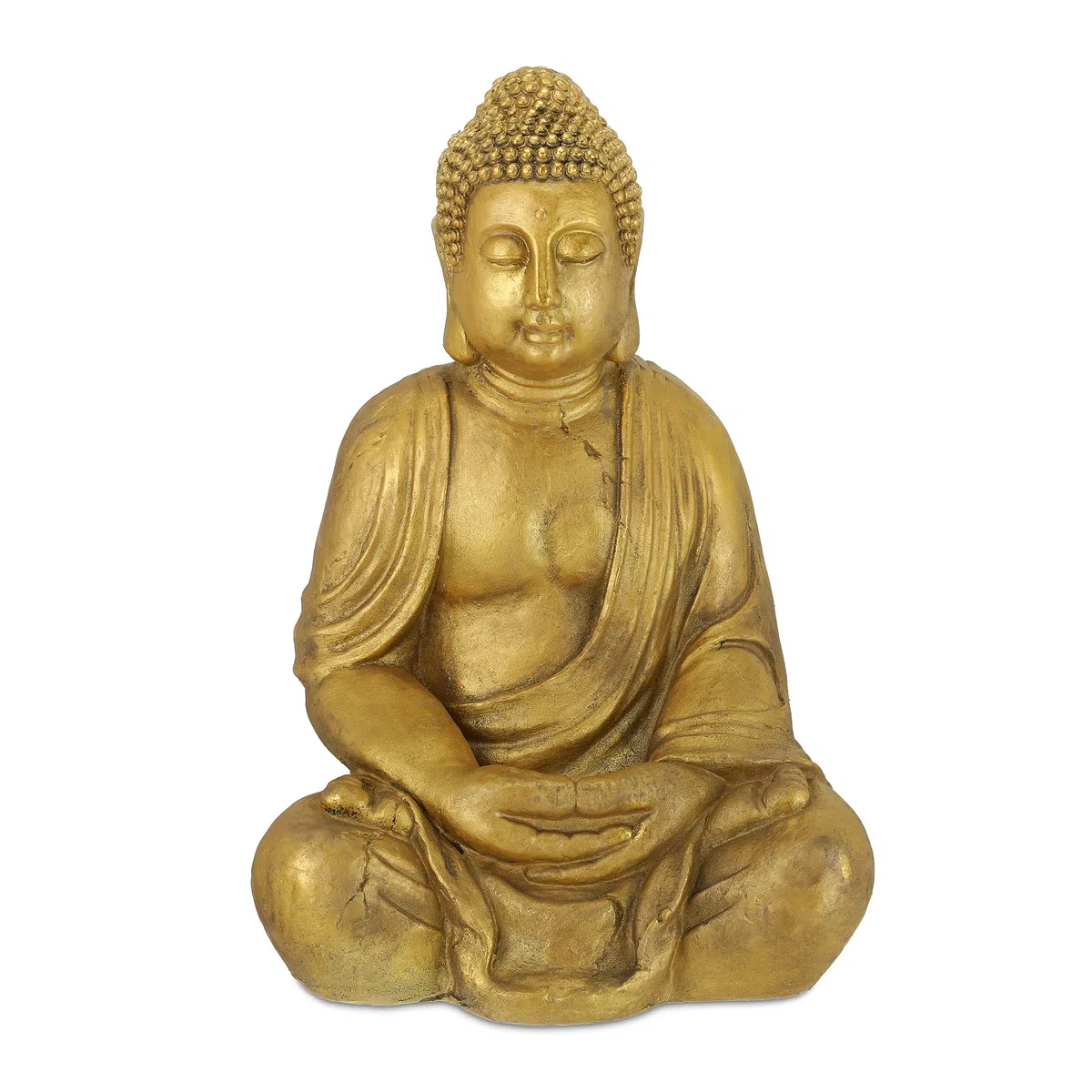 Relaxdays Buddha, Figura da Giardino, Resistente alle Intemperie, Buddha Seduto, Poliresina, HBT: 70x45x35 cm, Dorata