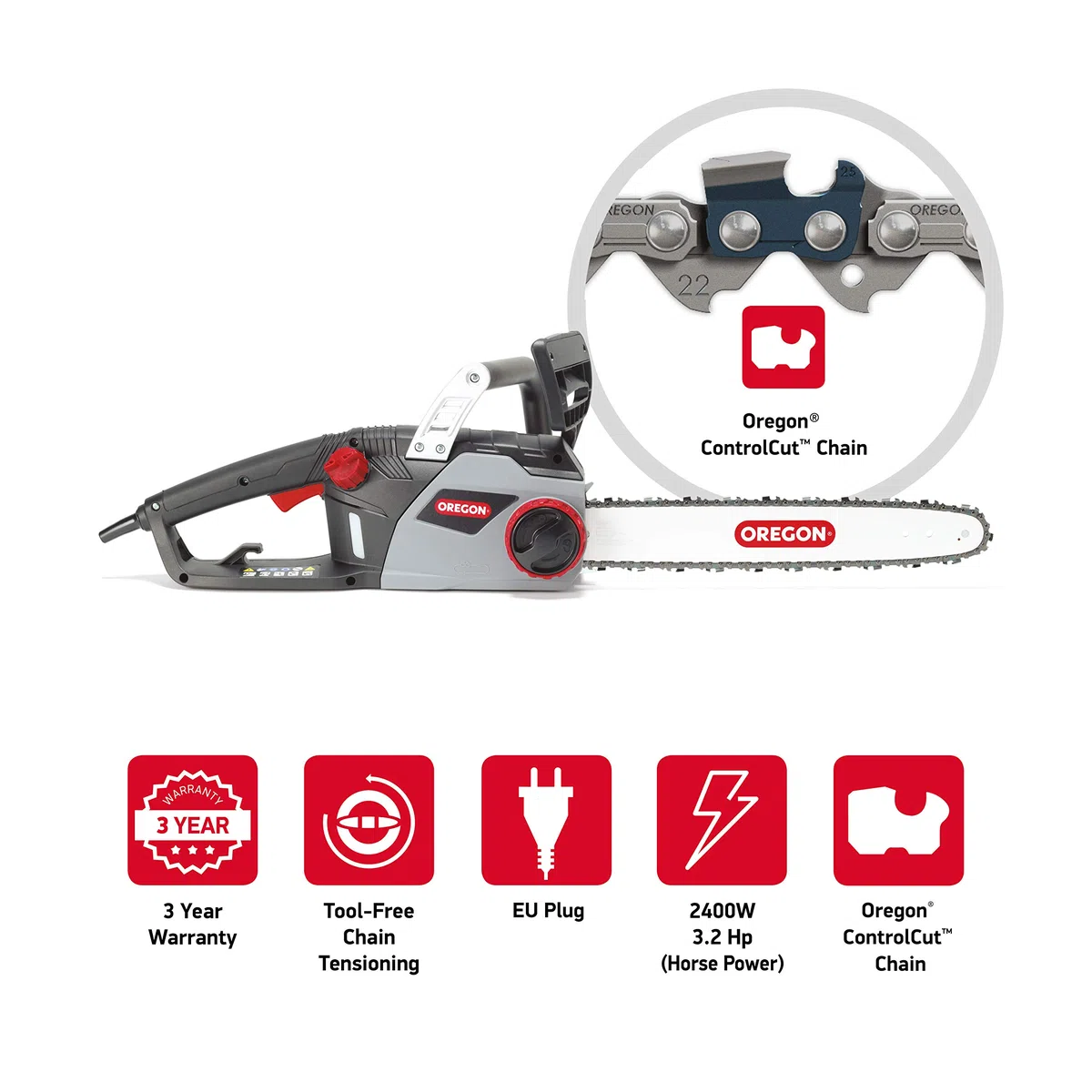Oregon Cs1400, Motosega Elettrica Da 2400 W, Potente Sega Elettrica Con Catena Controlcut E Barra Guida Da 40 Cm (603349) & Olio Lubrificante Per Catena E Barra Di Guida Da Motosega, 1 L