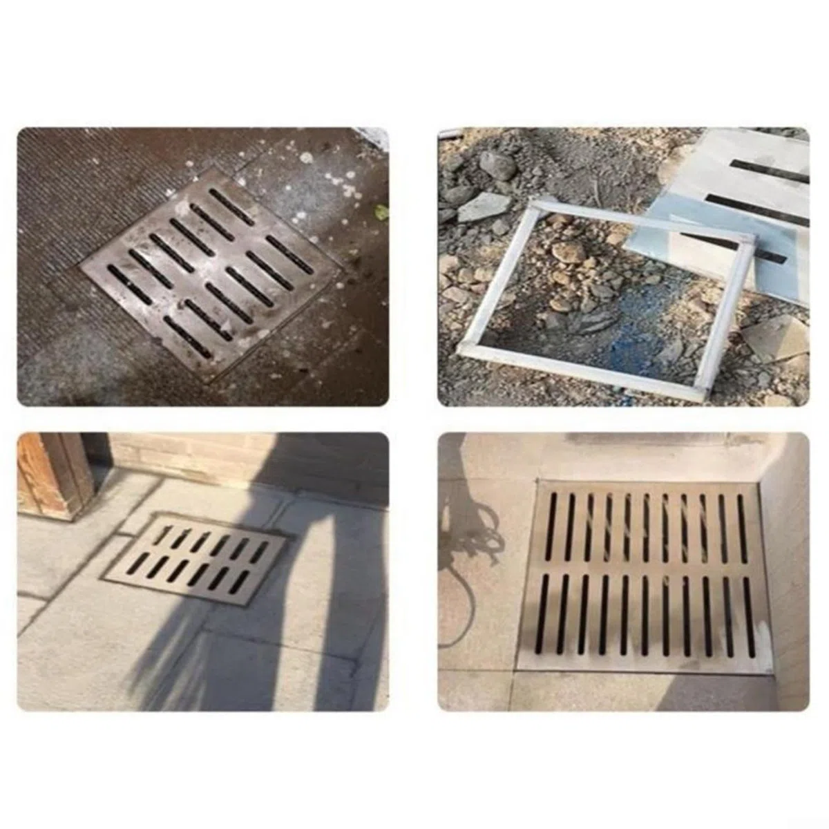 Griglia di scarico quadrata per esterni, griglia di scarico per esterni, copertura per canali di drenaggio per acqua piovana per patio, prato, giardino (150 x 150 x 20 x 2 mm)