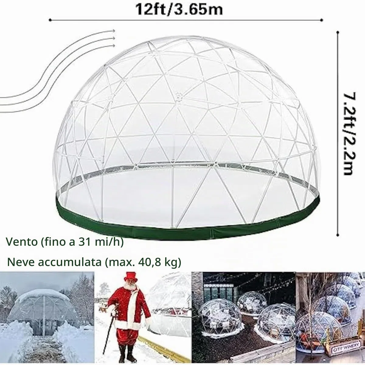 Igloo Dome da esterno per l'inverno copertura trasparente 3,5 m (senza telaio tenda), tenda a igloo da giardino, serra, cupola trasparente, copertura trasparente