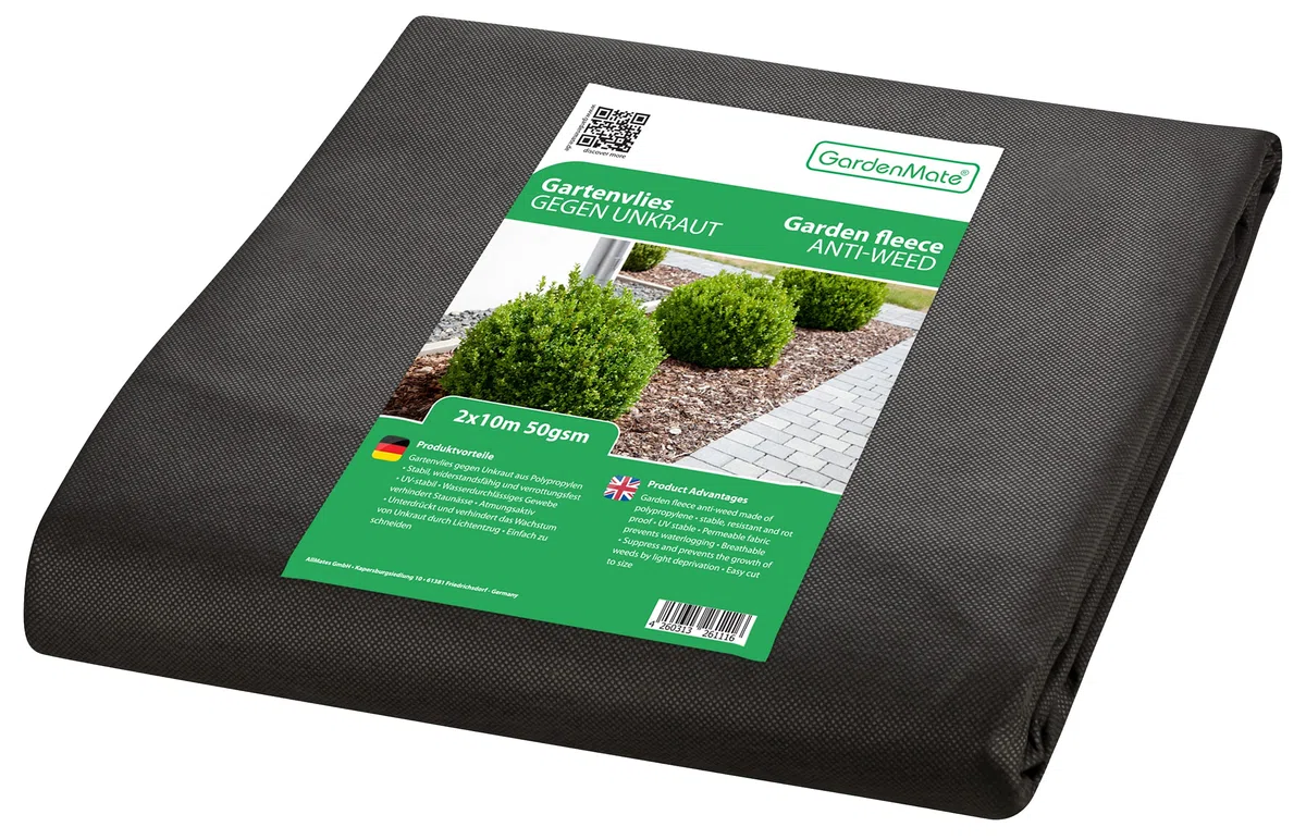 GardenMate 2m x 10m Telo per Pacciamatura 50 g/m² - Telo Antistrappo Contro Le Erbacce - Elevata stabilizzazione ai Raggi UV - Permeabile - 2m x 10m = 20m²