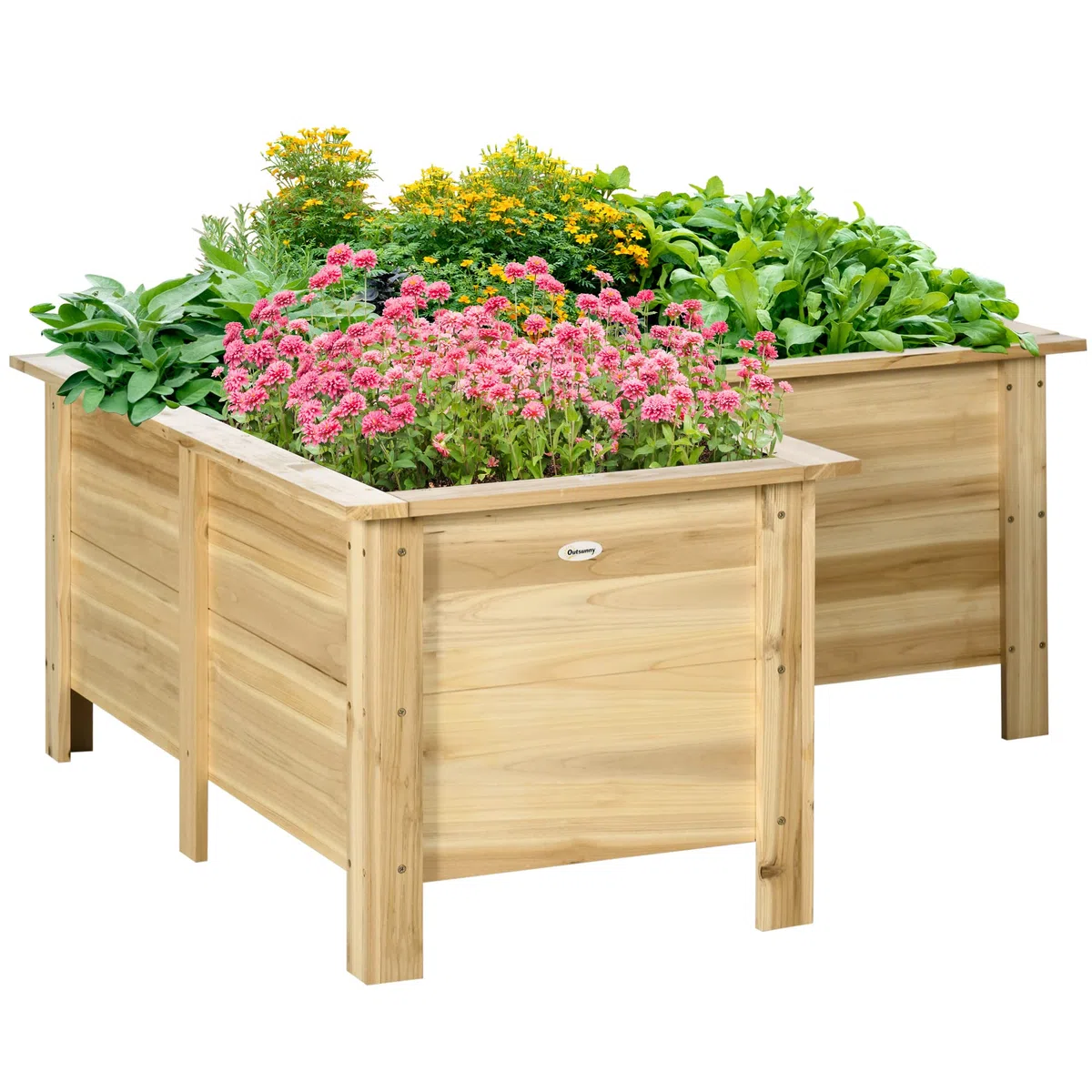 Outsunny Fioriera rialzata in legno a forma di L con tessuto non tessuto vaso esterno orto urbano per colture di piante e fiori per terrazza giardino 120 x 120 x 50 cm naturale