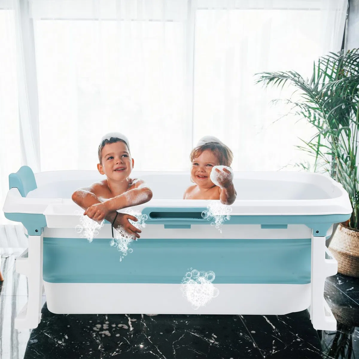 Daromigo Vasca da bagno pieghevole XXL, 149 x 60 x 50 cm, per adulti, portatile, pieghevole, con copertura e rulli massaggianti, per bagno, doccia e balcone