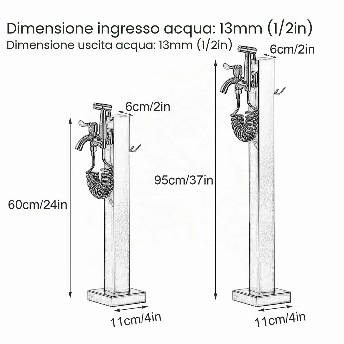 Colonna Acqua Giardino da Esterno, Rubinetto Giardino Fontana da Giardino in Acciaio Inossidabile 304, Rubinetto a Doppia Uscita con Pistola a Spruzzo, per Irrigazione da Giardino, Fattoria, Cortile(W