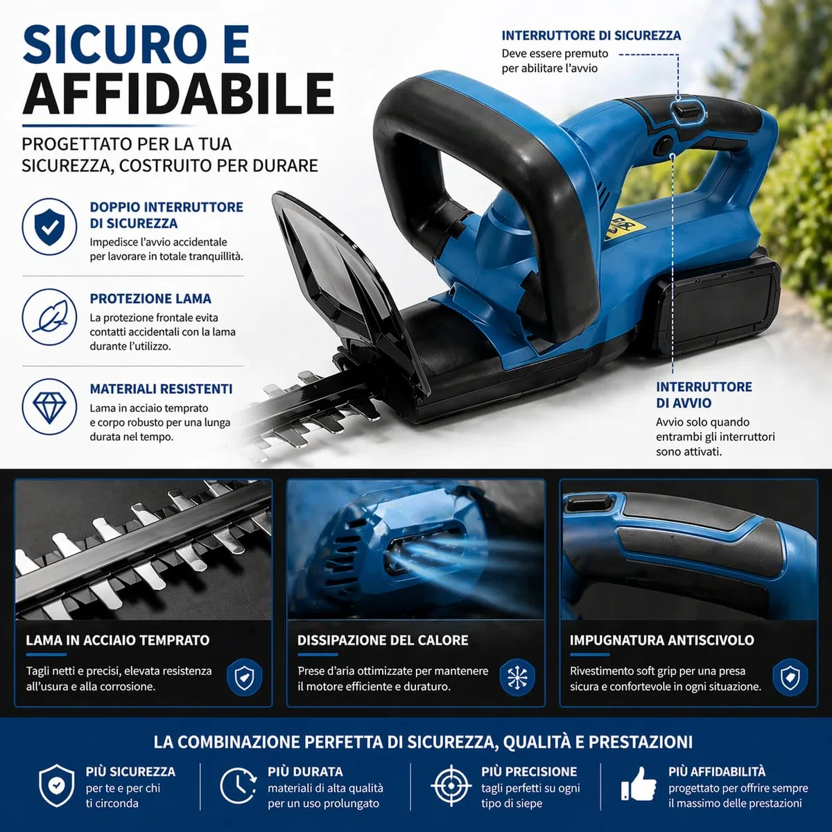 Tagliasiepi a Batteria 48V, Senza Fili, Lama 55cm, 2 Batterie Incluse, Autonomia Fino a 60 Minuti, Tagliasiepi Elettrico Potente e Leggero per Giardino e Siepi
