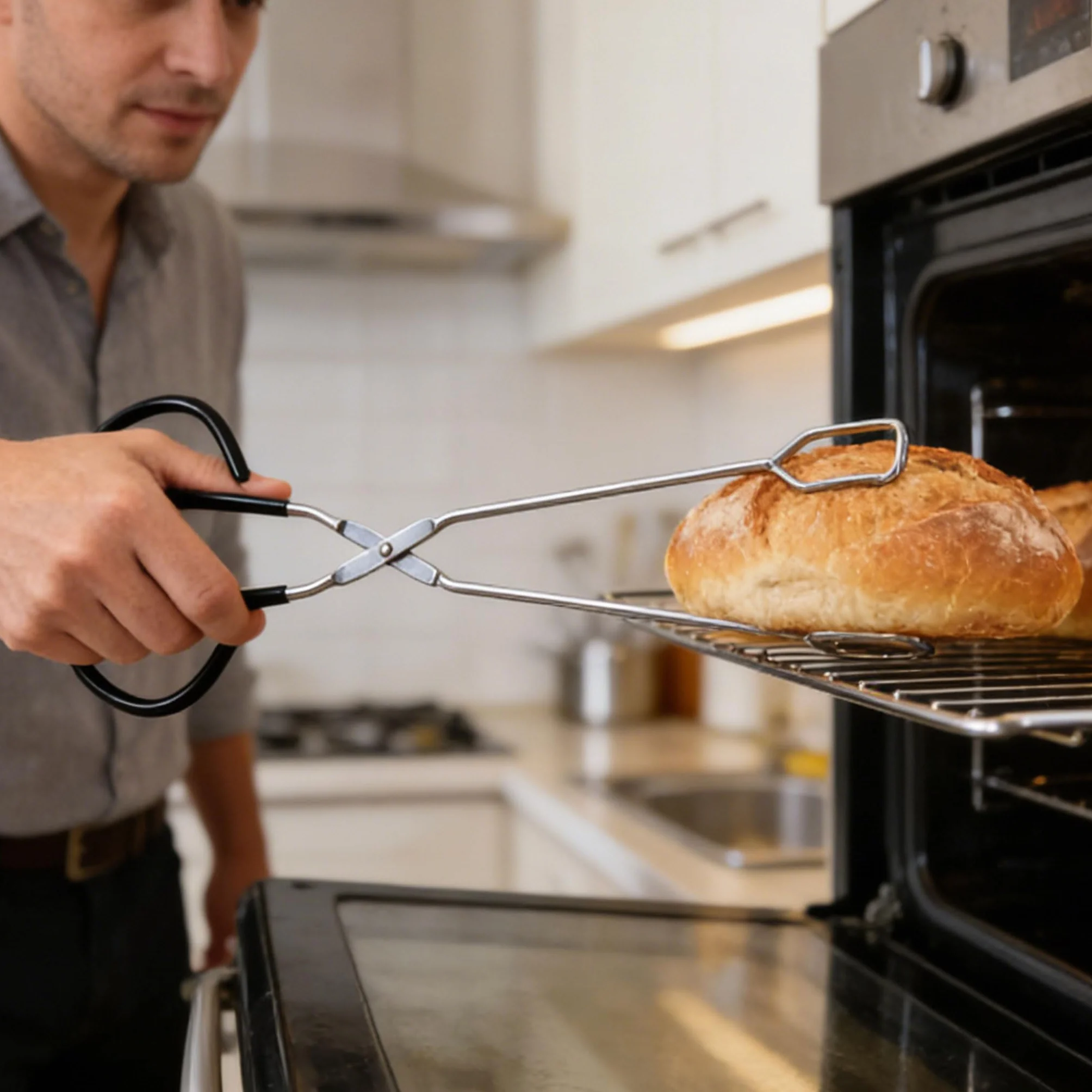 CINY 2 pinze per barbecue, pinze per forbici extra lunghe, pinzette per forbici in acciaio inox, cucina da forno, cottura del pane, pinze per grigliare, pinze per pane, pinze per il pane, pinze per il