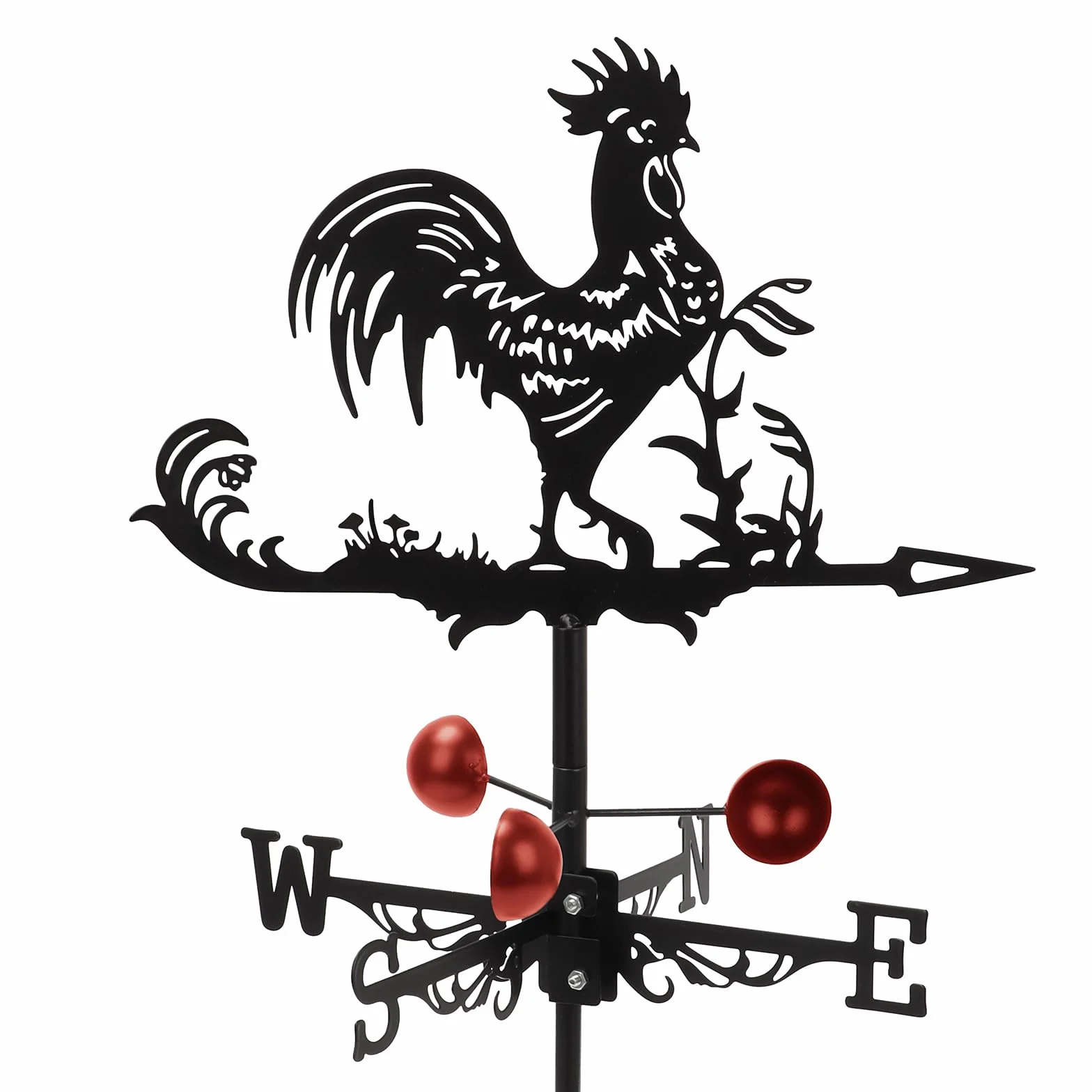 Qivine Gallo Segnavento da Giardino, Retrò Banderuola da Metallo con Supporto e Simbolo Direzionale, Decorazioni Giardino per Cortile, Terrazza e Tetto, 33x58cm