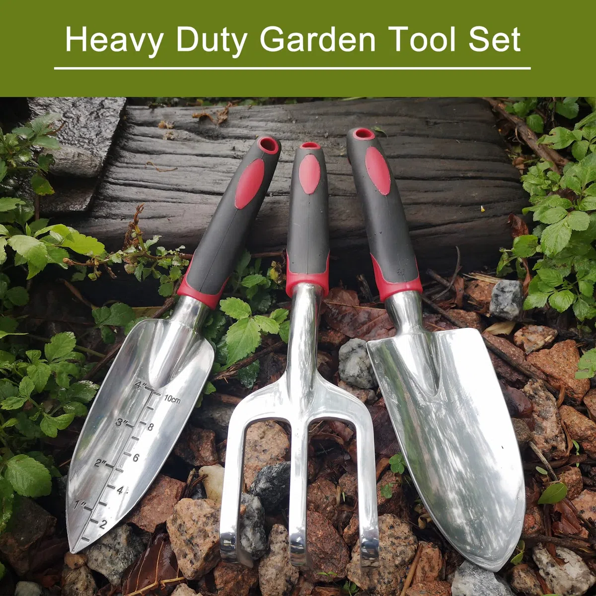 FANHAO Utensili da Giardino, Set Attrezzi da Giardino 3 Pezzi, Include Cazzuola per Trapianto, Paletta per Terreno, Rastrello a Mano (Rosso)