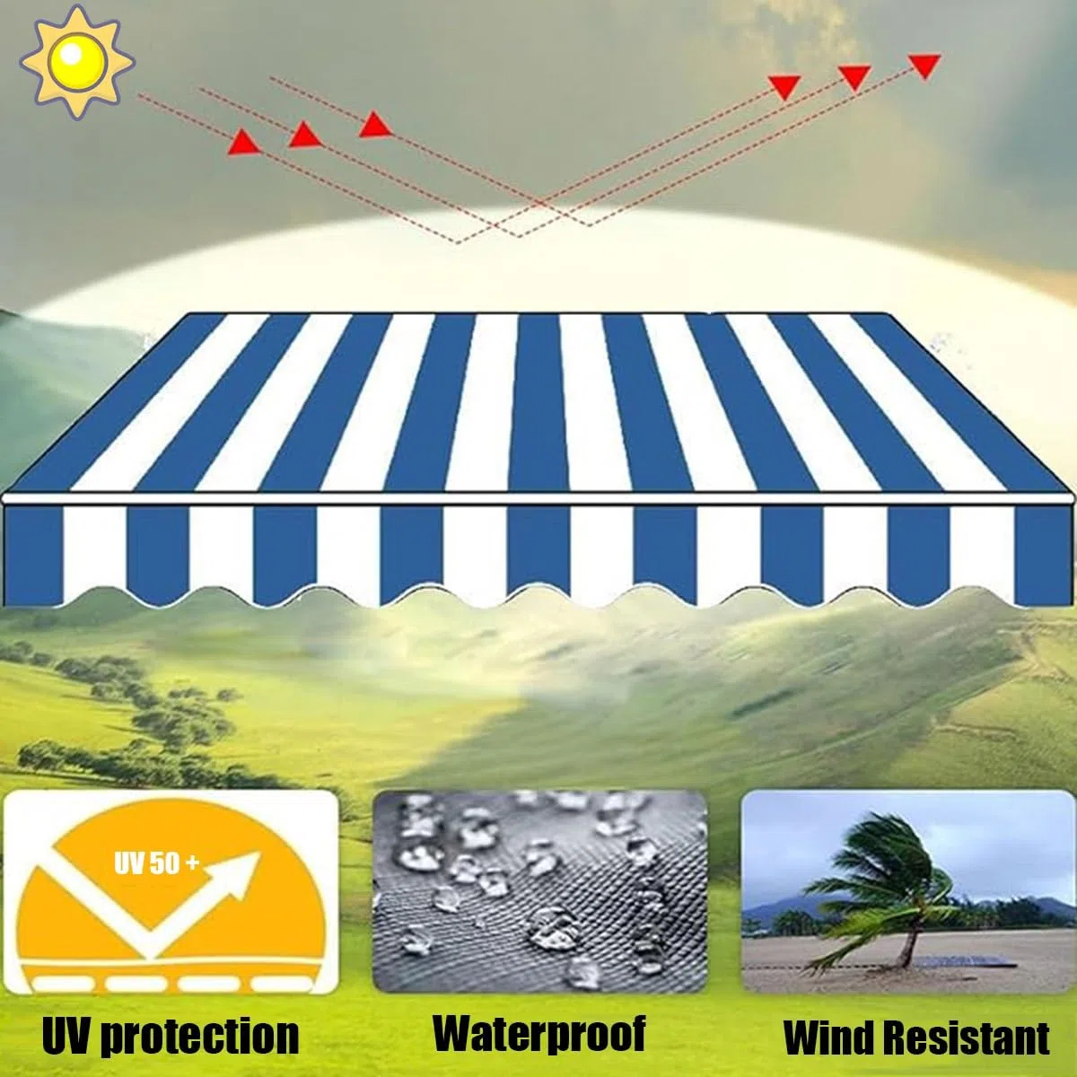 Tela di ricambio per tenda da sole impermeabile, per giardino e patio, 200 cm, 300 cm, 400 cm, 500 cm, 600 cm, copertura per baldacchino per esterni per aziende (Begie 700 x 350 cm)