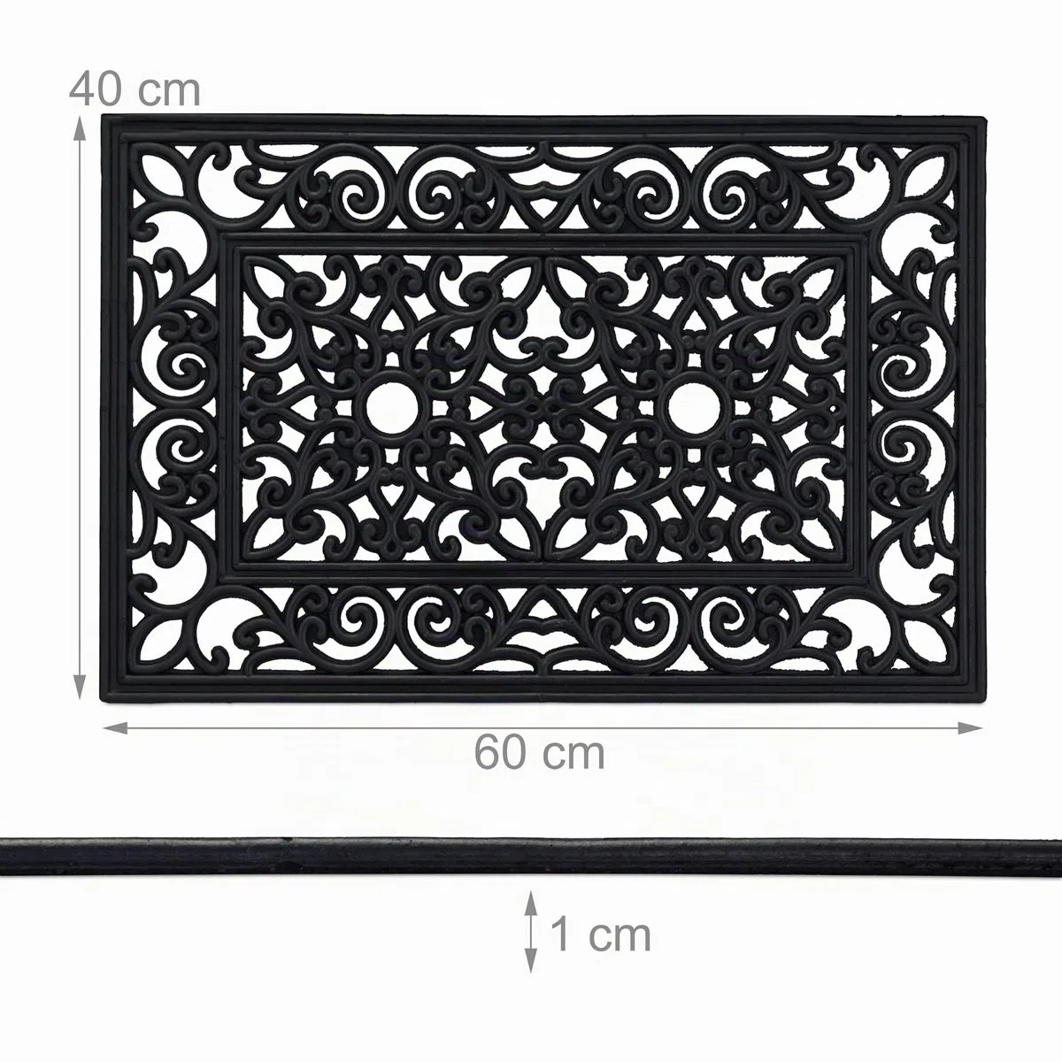 Relaxdays Zerbino in Gomma, Effetto Ghisa, 60x40 cm, Antiscivolo, Impermeabile, Tappetino Entrata, Indoor&Outdoor, Nero, 1 pz