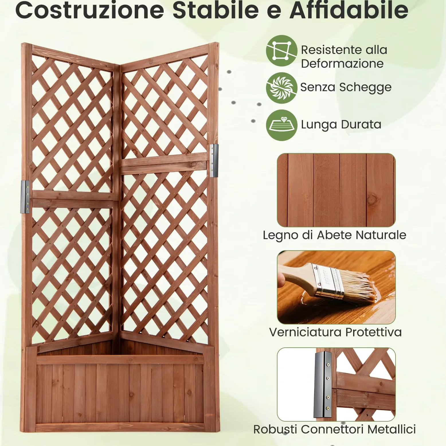 COSTWAY Letto da Giardino Rialzato ad Angolo con Traliccio e Fori di Drenaggio, Fioriera in Legno Elevata per Piante Rampicanti, Fiori e Verdure, Ideale per Interno ed Esterno (Marrone)