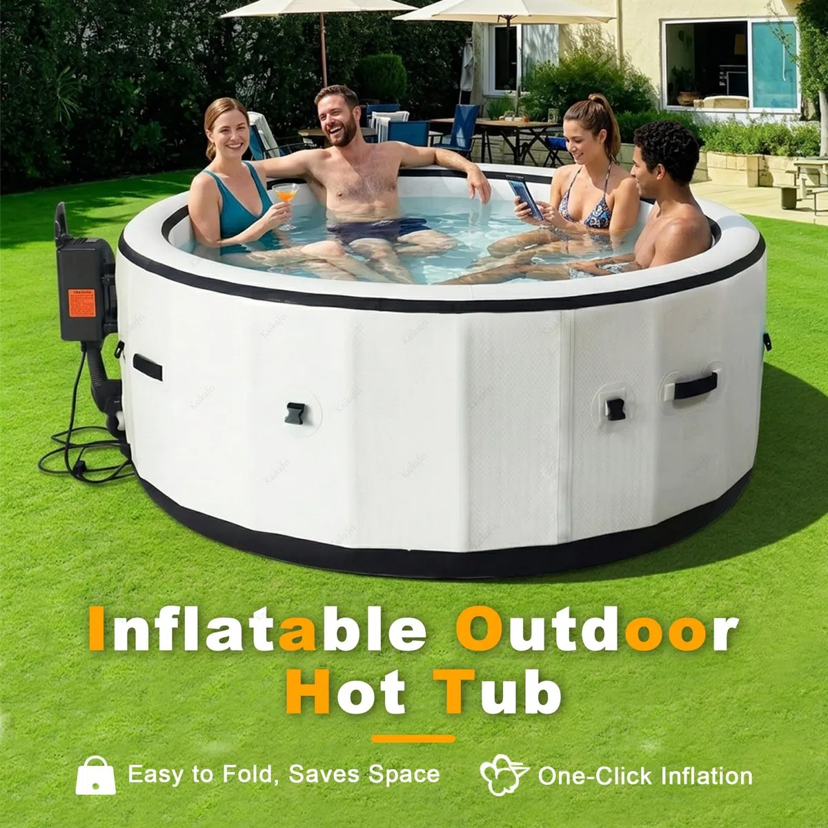 Vasca idromassaggio gonfiabile con copertura termica, gonfiaggio con un clic per massaggio lenitivo e relax in giardino