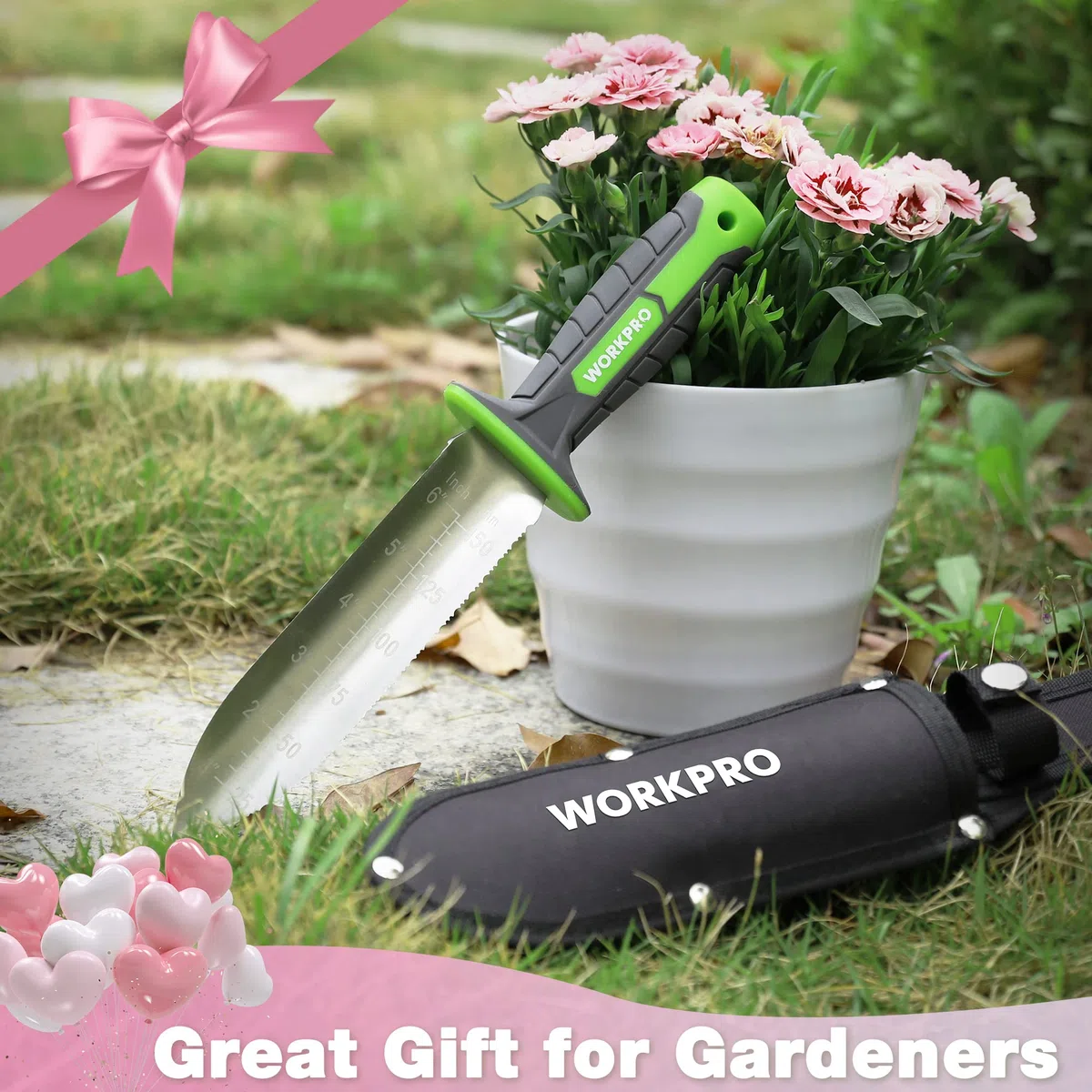 WORKPRO Coltello da Giardino in Acciaio Inossidabile, Strumento Ergonomico con Manico in TRP, Paletta da Giardino con Custodia in Oxford - Ideale per Estirpazione, Piantagione e Scavatura