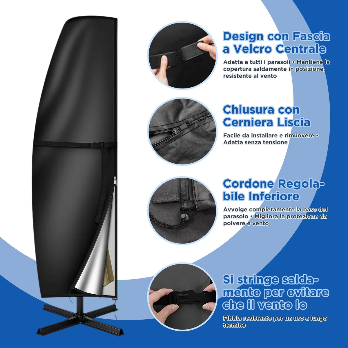 Copri per Ombrellone da Esterno – Copertura Ombrellone da Giardino Impermeabile in Tessuto 420D, Telo Copriombrellone Universale per Ombrelloni da 2m a 4m, Dimensioni Multiple: 265X40/70/50cm