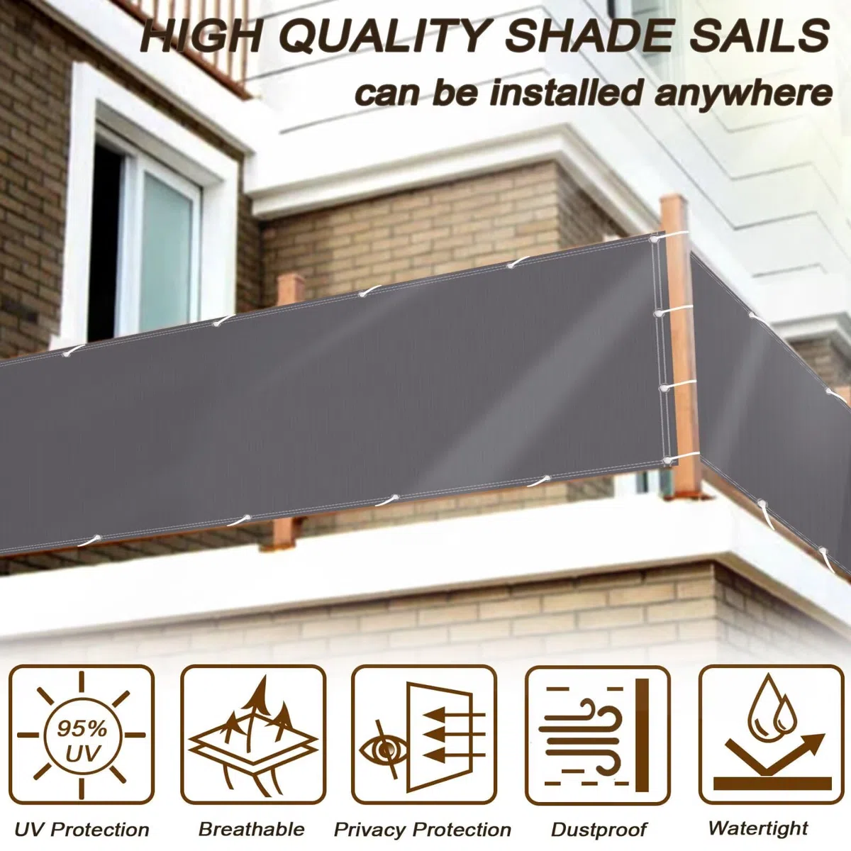 Frangivisto Balcone Protezione Rettangolare,Tenda Parasole Impermeabile Anti-UV Antistrappo, Vela Ombreggiante con Occhielli Facile da Installare Grigio Scuro 0.75x10m