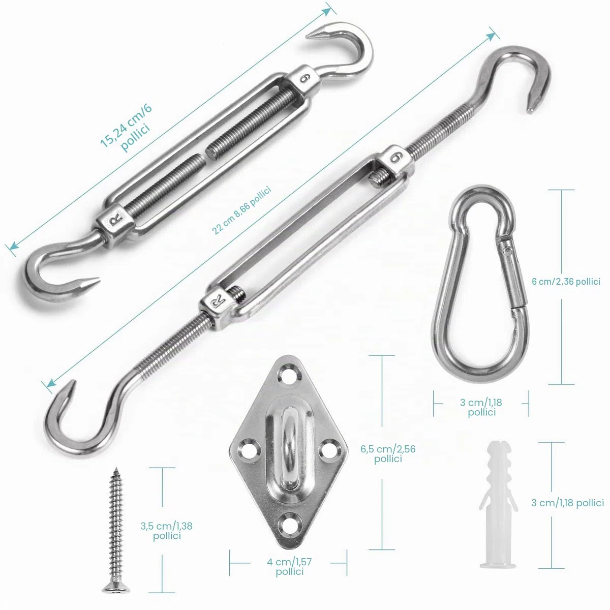 HOMPER M6 Kit di fissaggio per tenda da sole, Kit di fissaggio per parabrezza in acciaio inox resistente per parabrezza e triangolo, rettangolo, parasole Accessori per fissaggio a vela