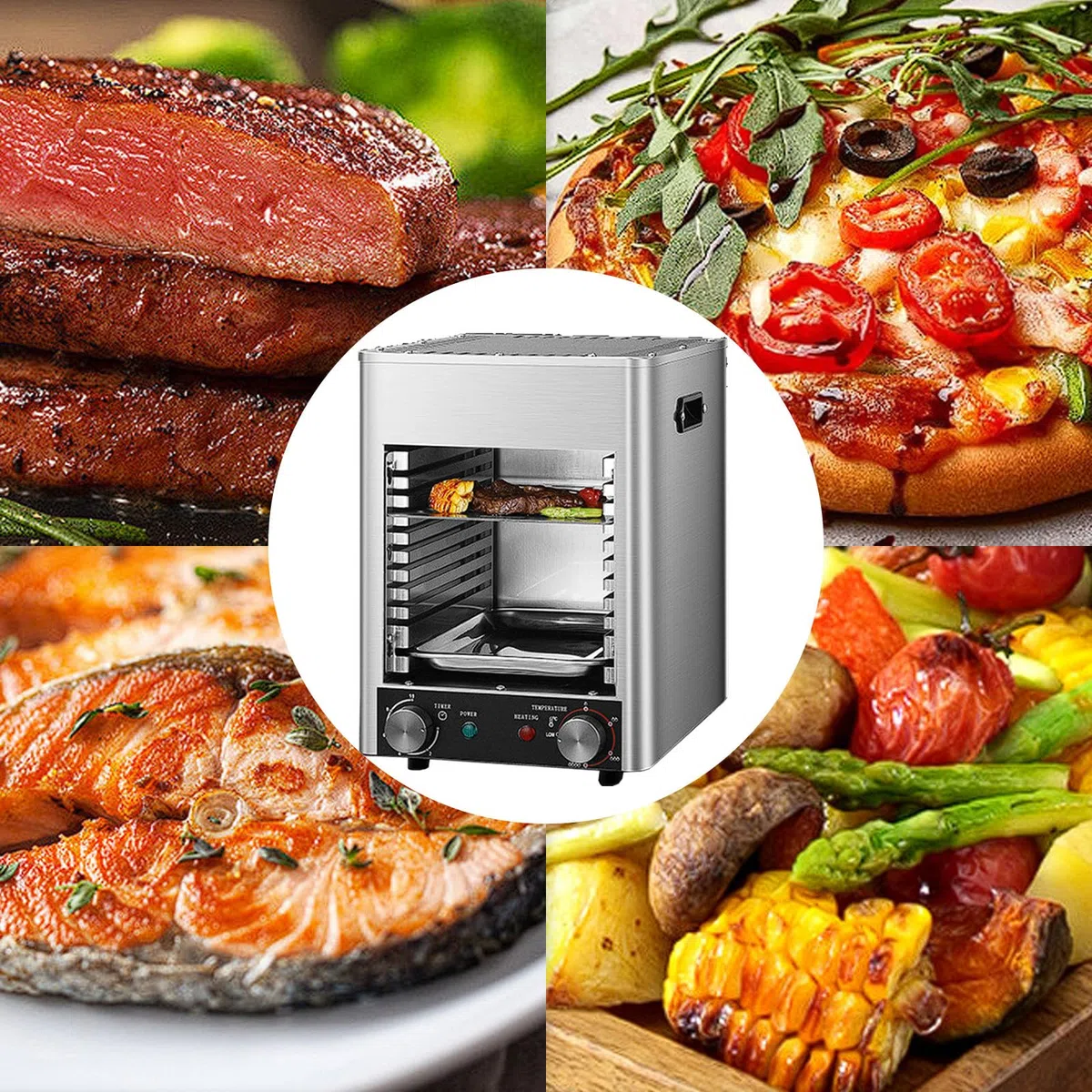 Forno Grill Multistrato Commerciale, Grill Elettrico per bistecche da 1700 W e 3400 W, Grill Elettrico per bistecche da Interno, Temperatura Regolabile, per Carne di Manzo, Verdure