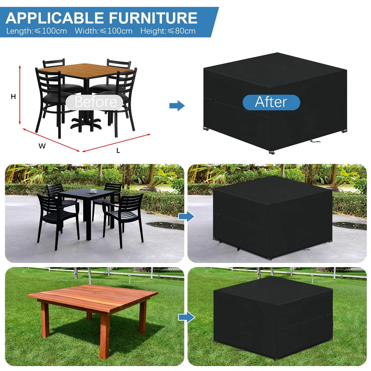 VANSHEIM Copertura Mobili da Giardino Telo Copertura Tavolo Esterno Impermeabile Coperture per Mobili da Giardino Copertura Tavolo da Giardino Protezione UV 420D Oxford Tessuto 100x100x80cm