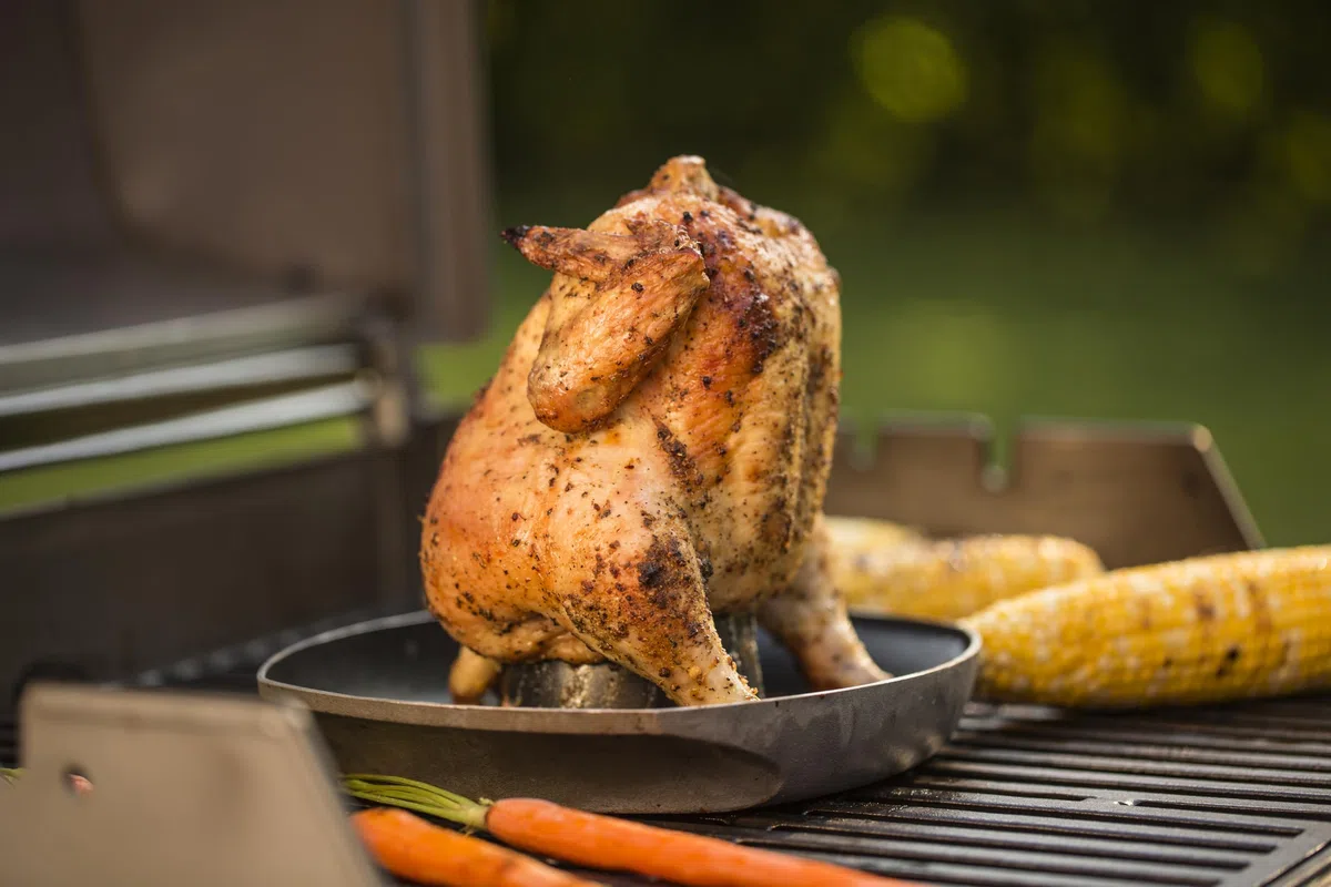 Weber Supporto Deluxe per pollame/Supporto in Acciaio Inox per Pollo succoso con Vassoio raccogligocce Integrato per Una Cottura aromatica – Argento (6731)