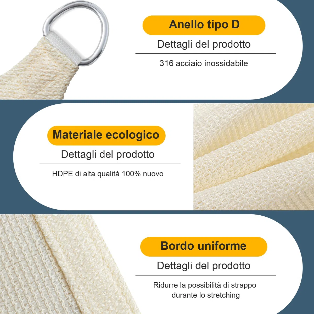 Cool Area Tenda a Vela Triangolare 5x5x7m Traspirante HDPE Vela ombreggiante Protezione Raggi UV parasole per Giardino Esterno Terrazza-Crema