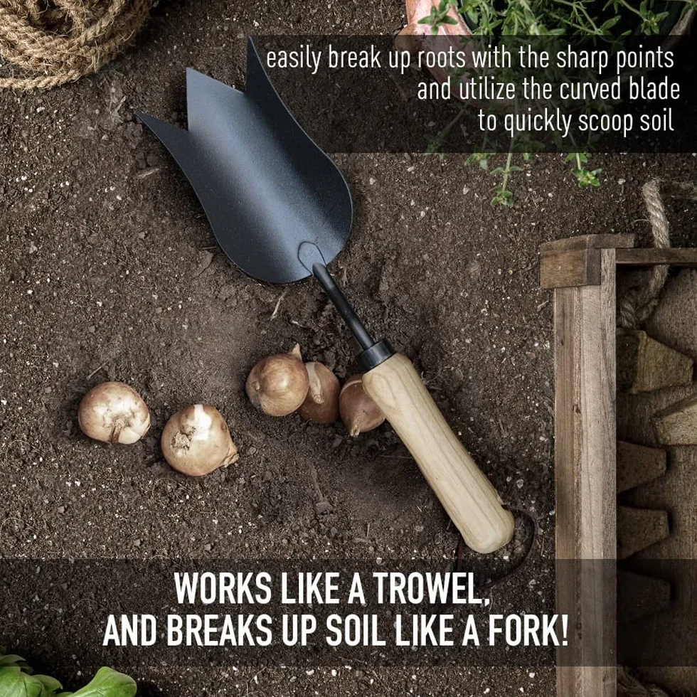 Colwelt Set di attrezzi da giardino, resistenti attrezzi da giardinaggio con manico in legno, tra cui borsa da giardino, ginocchiera, guanti, trapiantatore, coltivatore, regali di giardinaggio per