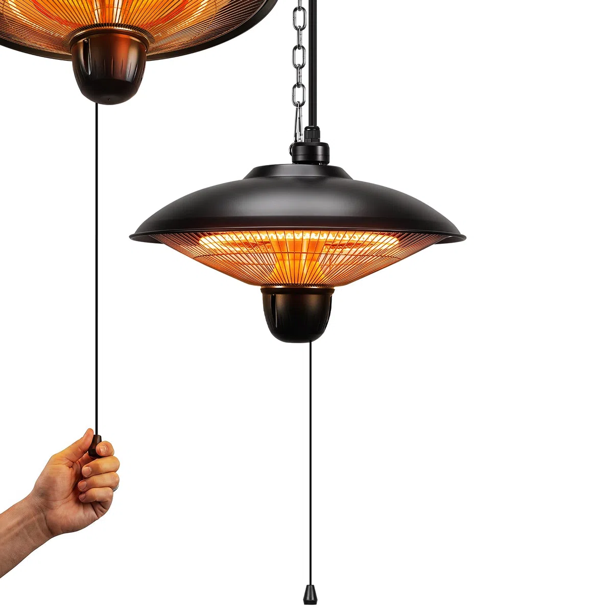 Stufa da esterni da 1800 W, sospesa, nero, 1 pezzo | Stufa elettrica sospesa con 3 livelli di calore, ideale per terrazze, balconi e ambienti esterni coperti