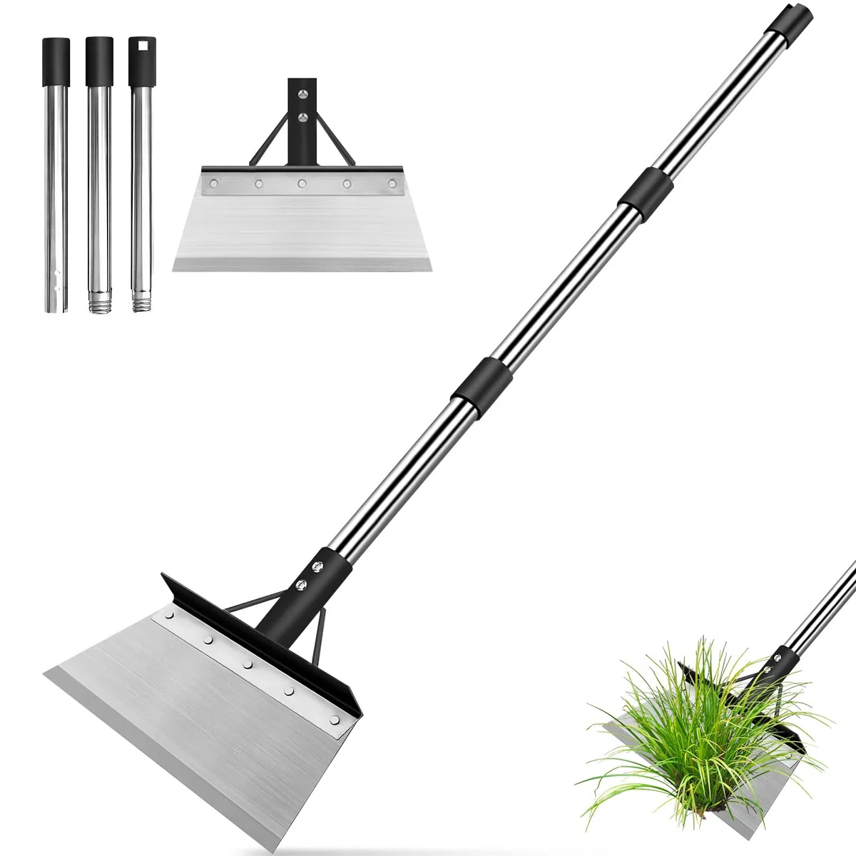 Pala da Giardino Multifunzionale con Manico 120 cm, Raschietto Diserbo in Acciaio Inox, Pala di Giardinaggio Regolabile, Strumento Pulizia di Esterno per Rimozione di Ghiaccio, Muschio, Erbacce