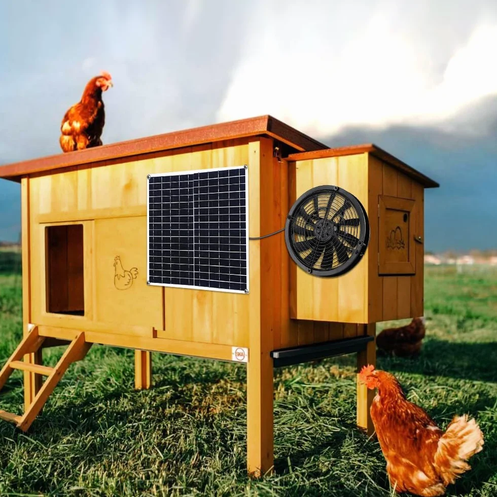 Ventilatore solare, 20 W, resistente alle intemperie, con ventilatore DC per piccoli polli, serre, capannoni, case di animali domestici, scarico per finestre
