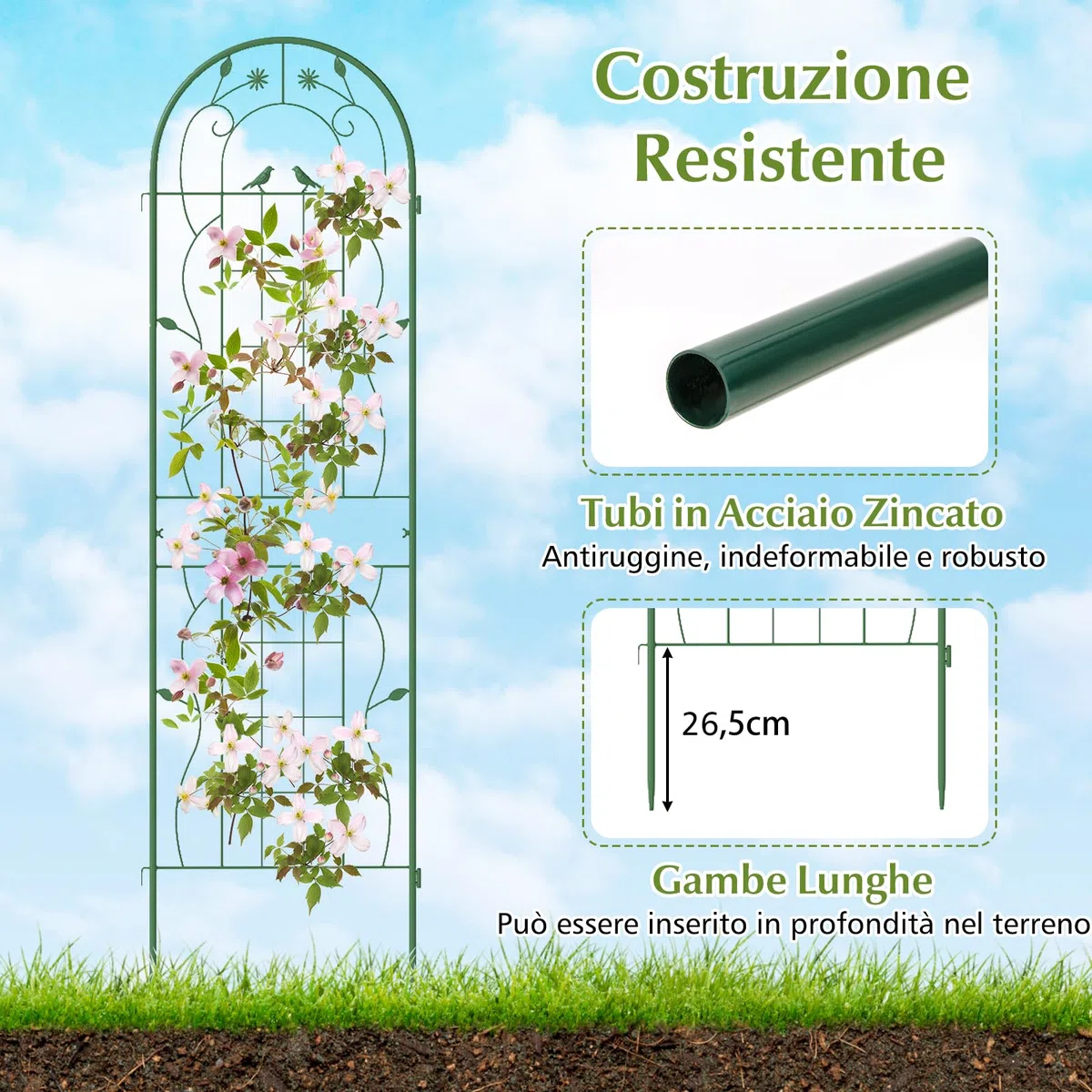 COSTWAY Traliccio da Giardino in Metallo 180 x 50 CM, 4 Pannello di Recinzione Antiruggine per Piante Rampicanti, Rose e Verdure, Decorazione Esterna per Giardino, Cortile, Patio (Verde)