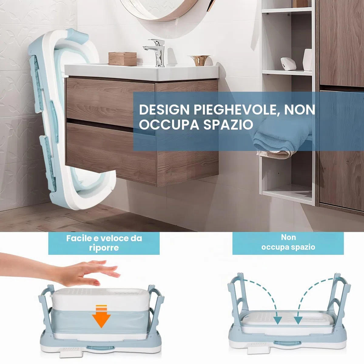Daromigo Vasca da bagno pieghevole XXL, 149 x 60 x 50 cm, per adulti, portatile, pieghevole, con copertura e rulli massaggianti, per bagno, doccia e balcone