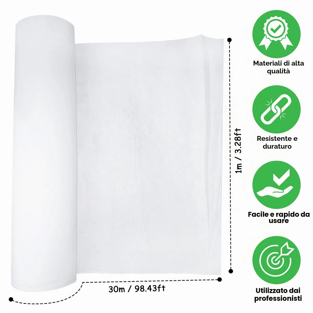 30m² Feltro Non Tessuto Geotessile 200g/m2 – Drenaggio per Piscine/Terrazze/Giardini – Feltro Filtrante Anti-Erbacce – Resiste ai Raggi UV – Ghiaia – Prato Sintetico – 1 x 30m