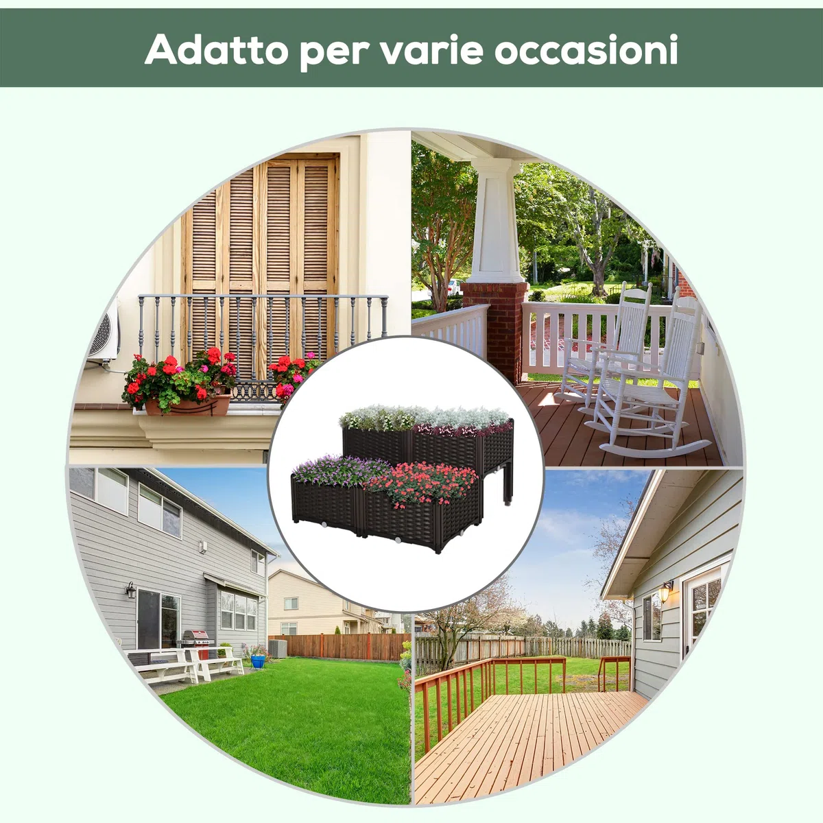 Outsunny Set 4 Pezzi Fioriere da Esterno Autoirriganti Rialzate Letto da Giardino Rialzato per Fiori Effetto Rattan in PP, Marrone