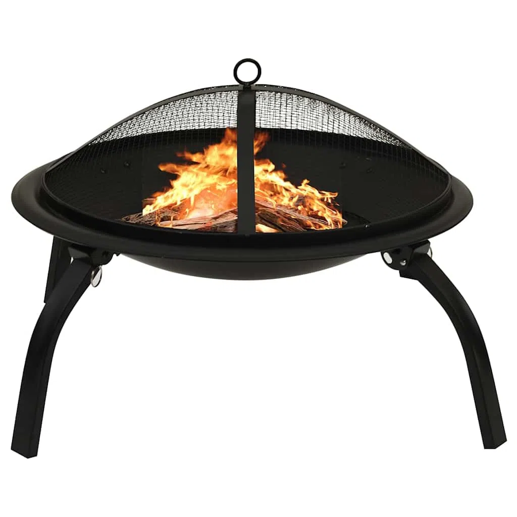 Braciere e barbecue 2 in 1 in acciaio con attizzatoio, 56 x 56 x 49 cm, per giardino, terrazza ed esterni, include griglia per barbecue, protezione dalle scintille, gambe pieghevoli, uso