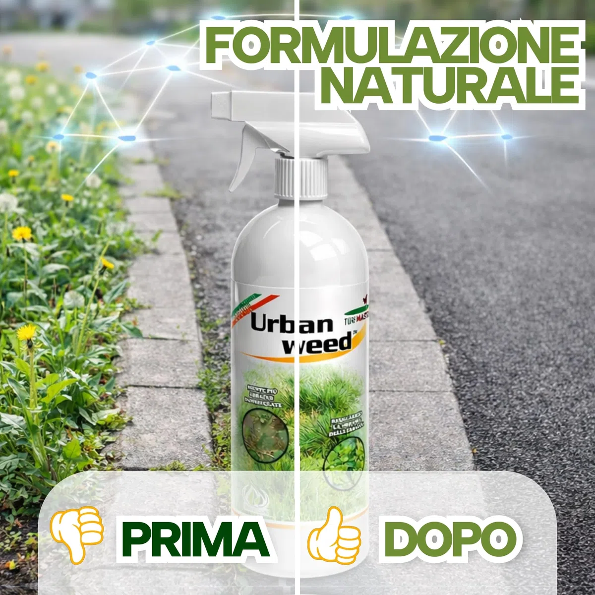 Dissecante per Erba Totale Spray Naturale 1L Alternativa al Diserbante Totale Potente, Senza Glifosato, per Erbacce, Muschio e Vegetazione Indesiderata Pronto all’Uso Eco-Sostenibile