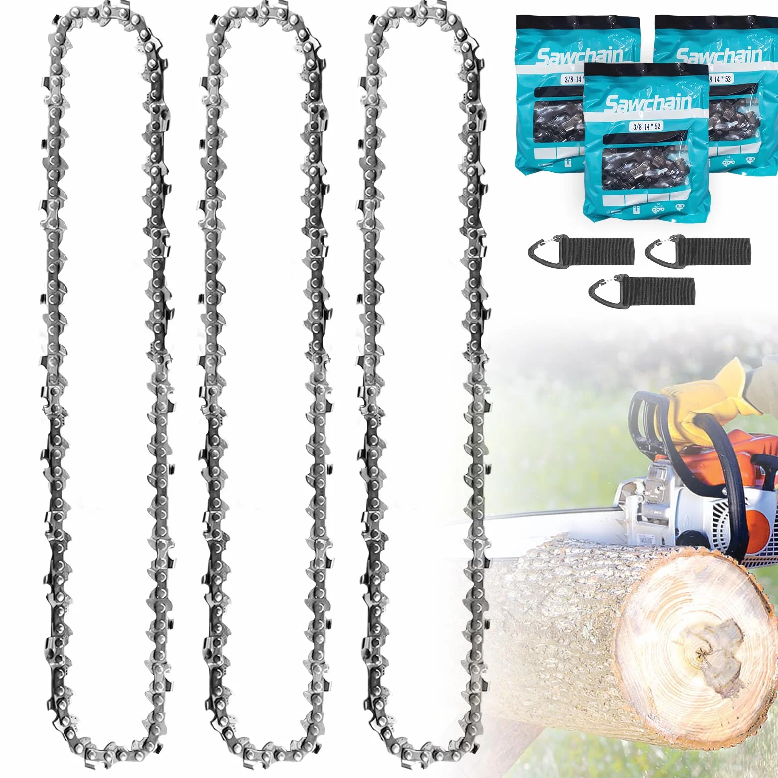 3 x catena motosega 35 cm, 3/8" LP 52 maglie calibro 1,3 mm – catena di ricambio antirimbalzo per guida da 14 pollici, compatibile con Husqvarna Dolmar Einhell Makita Hitachi Oregon