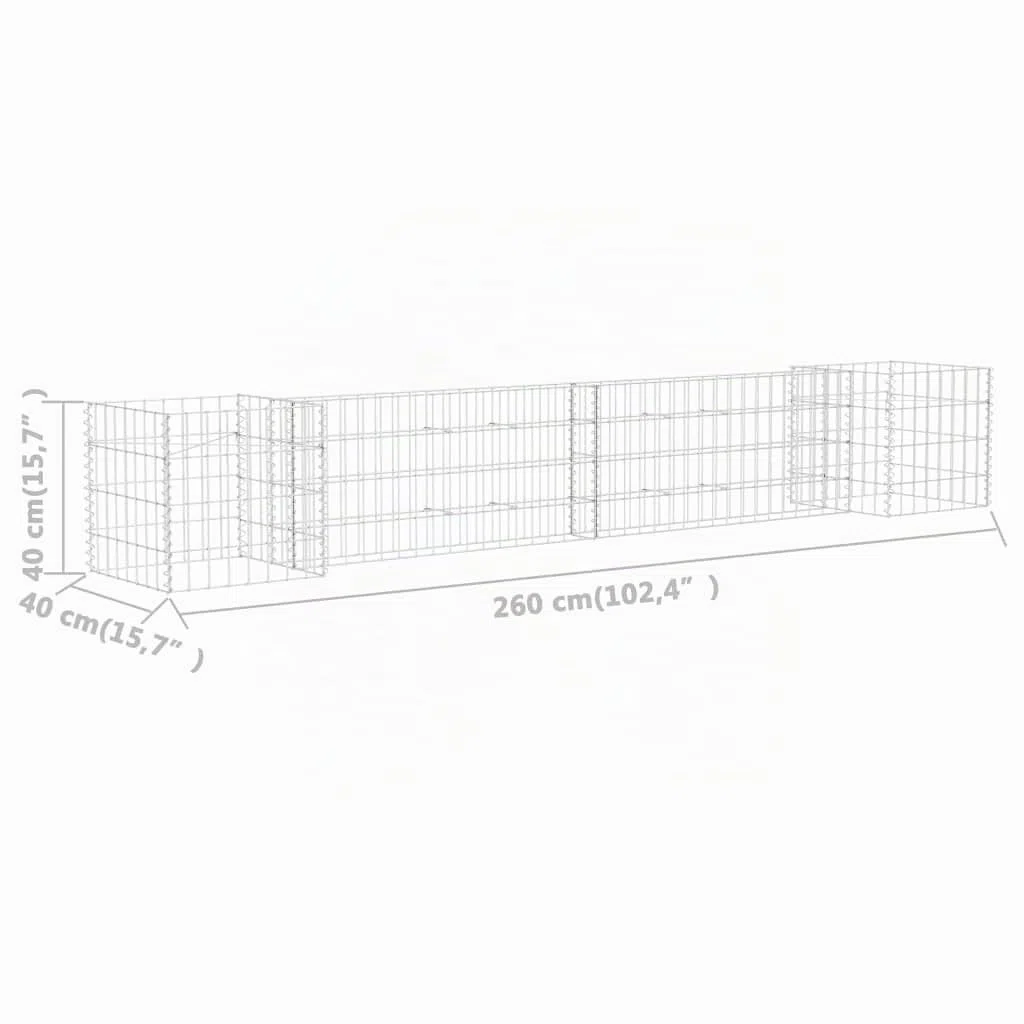 vidaXL Gabbione per Fioriera ad H Gabbia Rete per Aiuola Accessori Arredo da Giardino Giardinaggio Orto Rialzato in Filo di Acciaio 260x40x40 cm