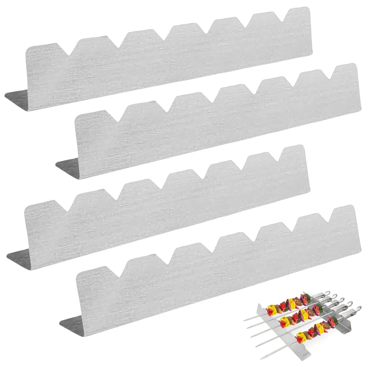4 Pezzi Griglia Supporto per 6 Spiedini in Acciaio Inox - Accessori per Barbecue, Esterni, Campeggio ed Escursionismo