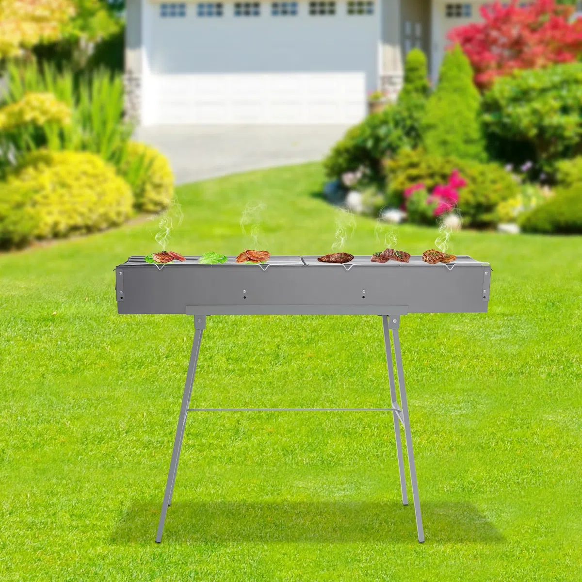 Barbecue portatile a carbonella, pieghevole da campeggio con griglia e maniglia, barbecue a carbonella per giardino, cortile, feste, picnic, viaggi