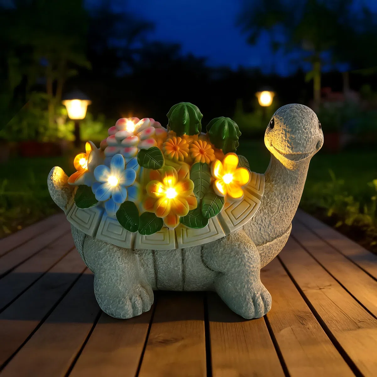 Figure Solari da Giardino a Forma di Tartaruga, Decorazione da Giardino, con piante grasse e 5 luci a LED, casa, balcone, Regalo San Valentino per lei per Donna Compleanno Natale