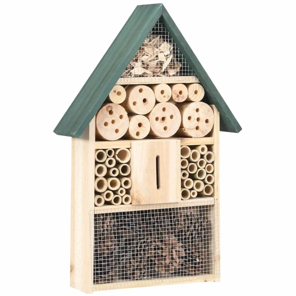 Casa per insetti, 31 x 10 x 48 cm, in legno di abete, per api selvatiche, mosche e farfalle, casetta per insetti per giardino e balcone