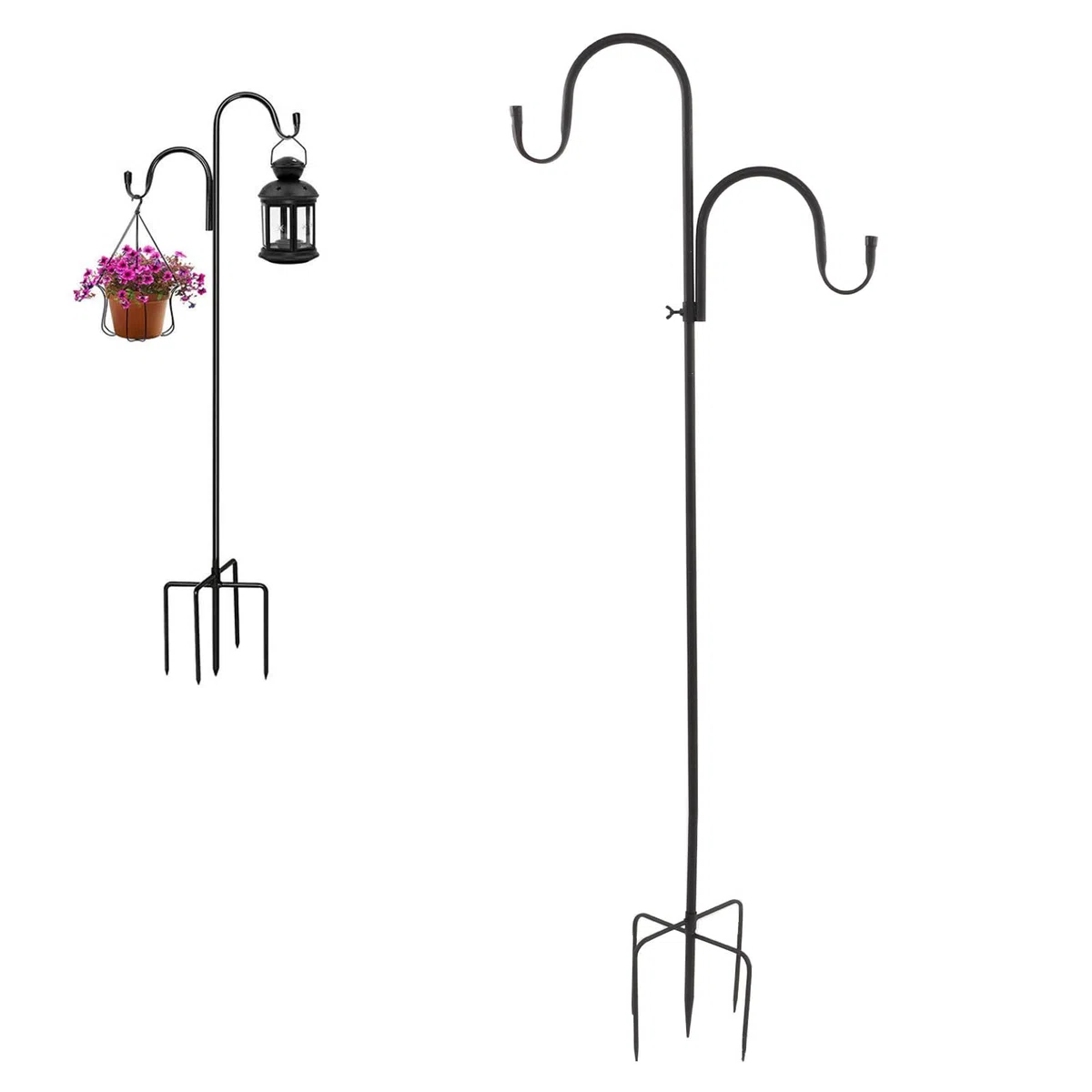 Ejoyous Gancio da Pastore Gancio per Mangiatoia per Uccelli in Ferro 63 Pollici Supporto Staccabile a 2 Ganci con Base a 5 Punte Finitura Antiruggine per Giardino Cortile Patio Piante Sospese Lanterne