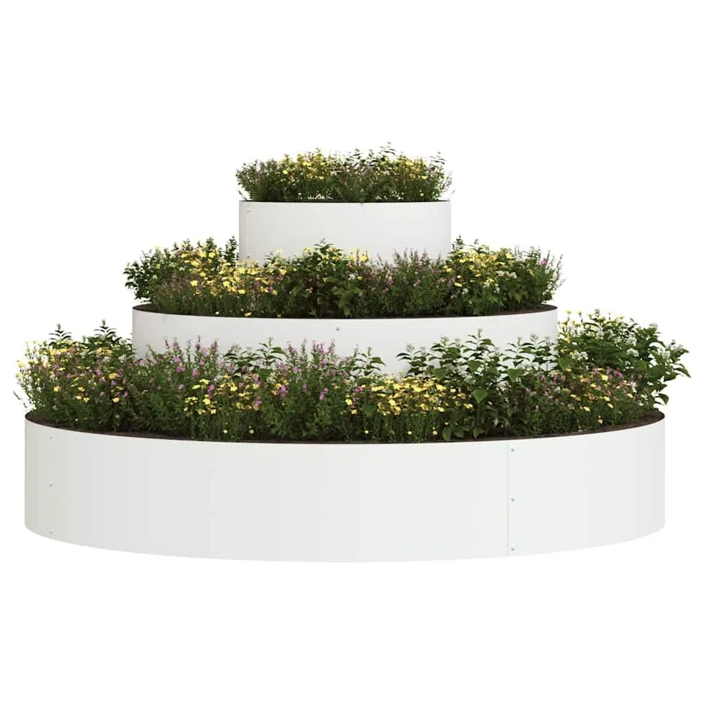 Aiuola rialzata rotonda in acciaio, 120 x 120 x 20 cm, vaso per piante, bianco, da giardino | Robusto vaso rotondo in acciaio laminato a freddo per terrazza e giardino, ideale per erbe e fiori.