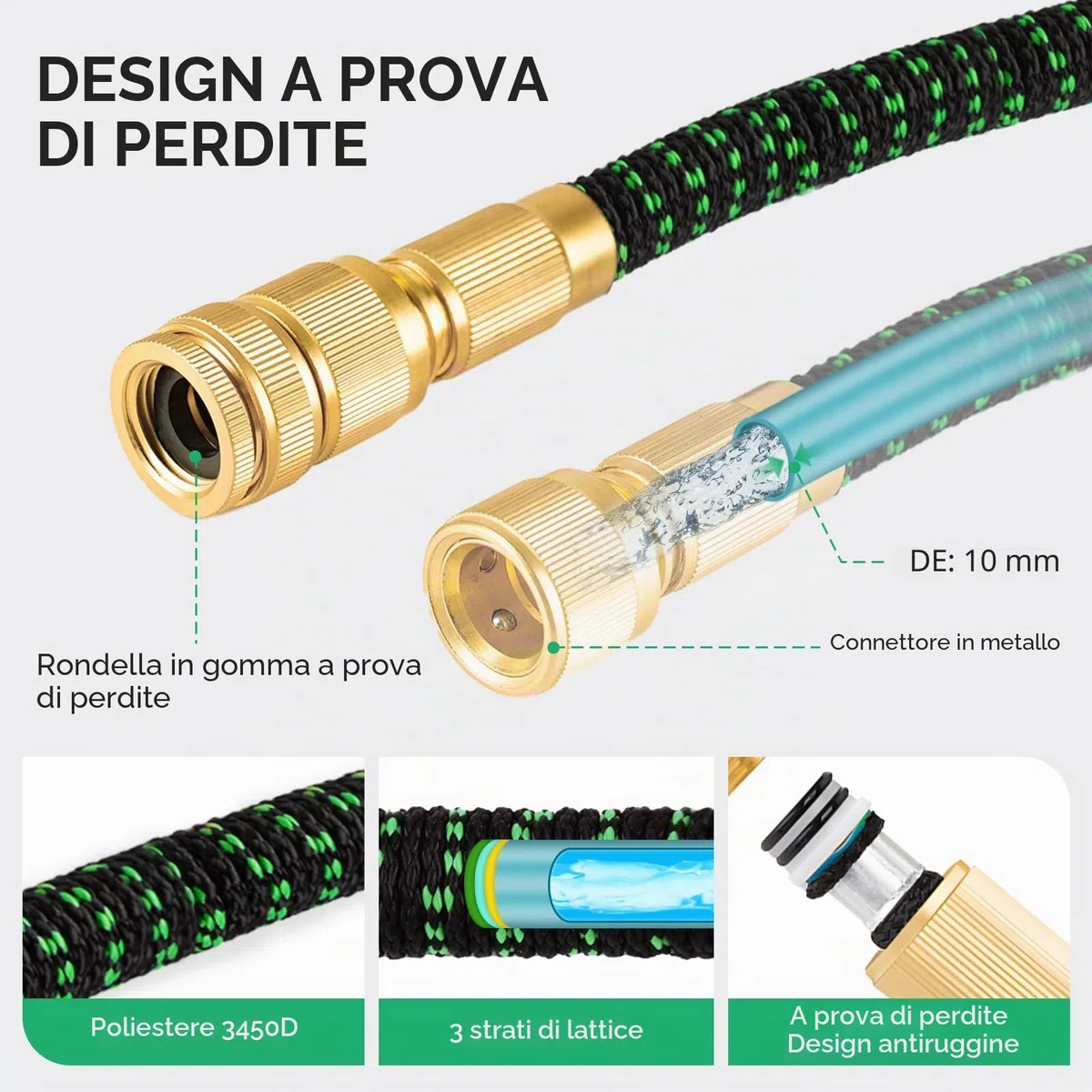 Yofidra Tubo da Giardino Estensibile 30M/100FT, Leggero, Pistola 10 Funzioni e Raccordi Metallo, Tubo Flessibile per Innaffiare, Lavare Auto e Terrazzo(Nero e verde)